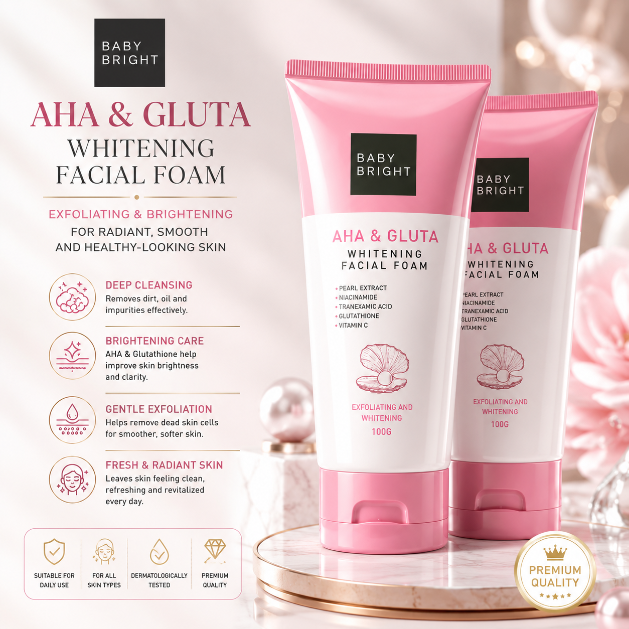 Baby Bright AHA & Gluta Whitening Facial Foam Baby Bright AHA & Gluta Whitening Facial Foam